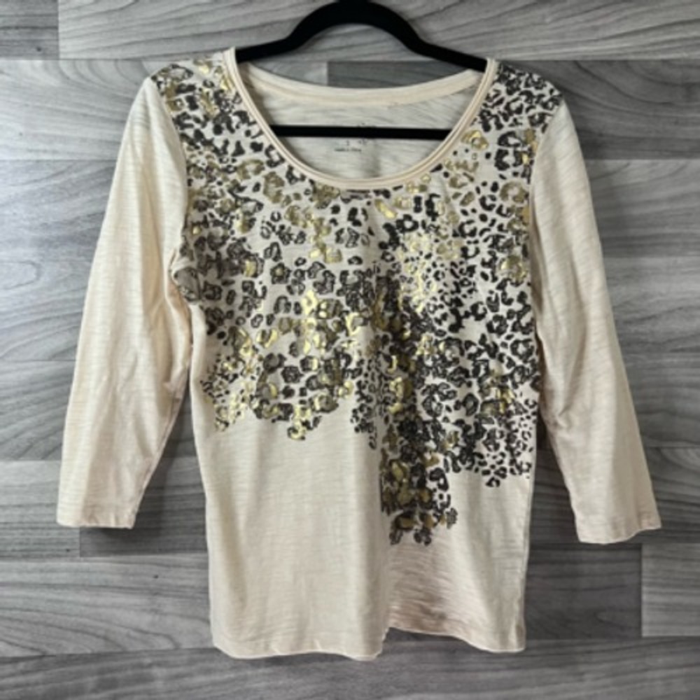 Allyson Whitmore Womens Casual Top Beige Geometric 3/4 Sleeve Scoop Neck S